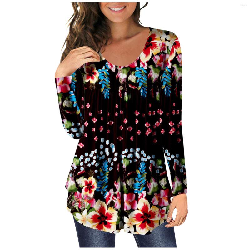 

Women' T Shirts Women Daily Casual Long Sleeve Round Neck Loose T-shirt Blouse Top Fashion Retro Flowers Printing All-match Girls, Blue