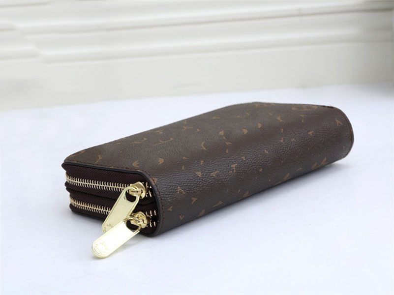 

Designer High-Capacity Wallet ZIPPY Double Zipper Purse Card Holder Mens Leather Wallet French Classic Brown Print Wallet Long Coin Purse Clutch Wallets, Brown flower