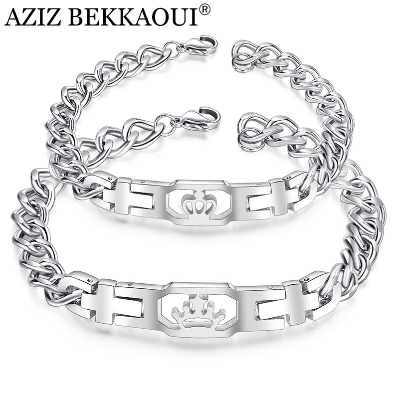 

Link Bracelets Silver Color Couple With Crown Stainless Steel Bracelet For Women Men Lover Promise Jewelry Drop Chain