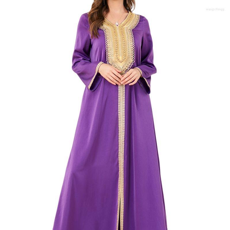

Ethnic Clothing Women's Long Muslim Dress Luxury Beading V-Neck Guipure Lace Panel Caftan Marocain Turkey Dresses For Women Dubai