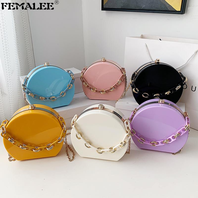 

Shoulder Bags Acrylic Luxury Chain Crossbody Purse Personality Round Women Hand Ladies Summer Circle PVC Handbags For, Black