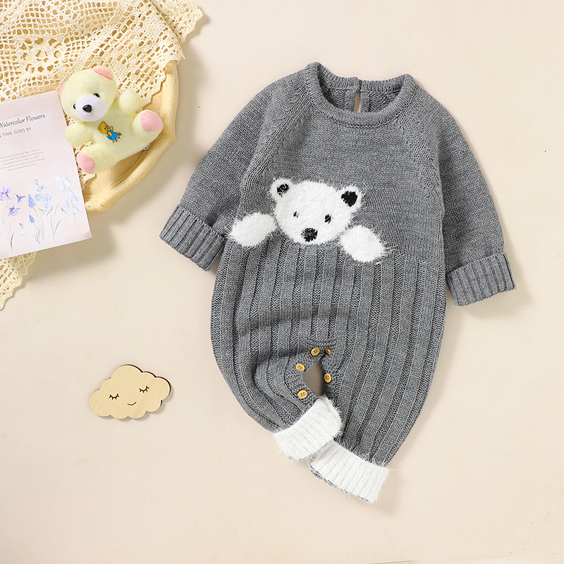 

Rompers Baby Romper Knit Cute Cartoon Bear born Girl Boy Jumpsuit Outfit Long Sleeve Autumn Infant Kid Clothing Warm Playsuit Onesies 230316, Turquoise