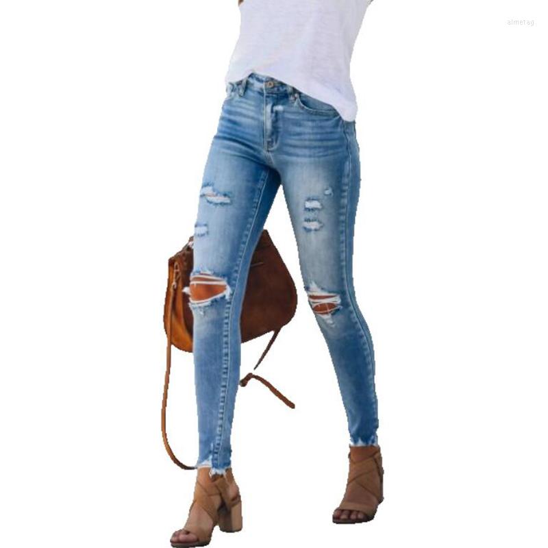 

Women' Jeans Autumn Women Denim Pencil Pants Fashion Sexy Knee Hollow Out Ripped Casual Skinny Distressed, Light blue