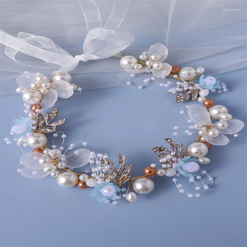 

Headpieces Women's Pearl Headband Girls' Wedding Hair Band White And Blue Flower Headwear Crown Korean Fashion