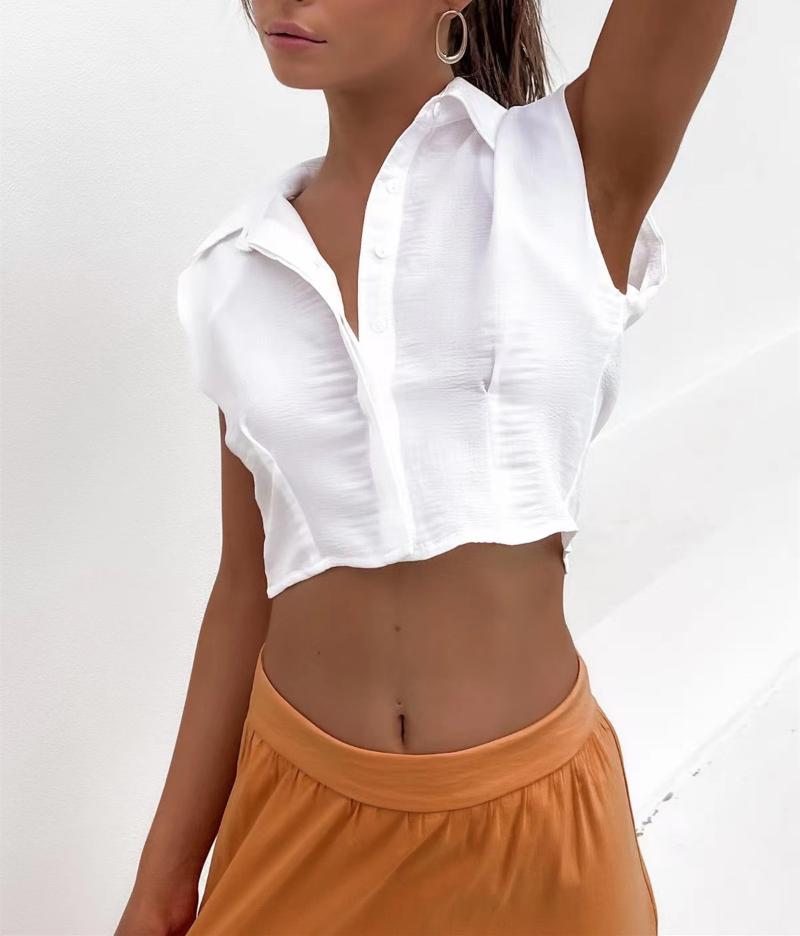 

Women' Blouses & Shirts Women Vest Shirt Shoulder Pads Cropped White Elegant Sleeveless Streetwear Clothes Fashion Solid Tank Top BlouseWom