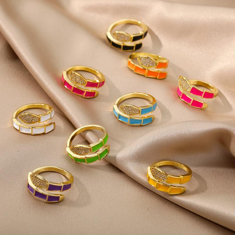 

Cluster Rings Enamel Snake For Women Bright Colors Neon Green Yellow Layered Lady Finger Adjustable Open Ring Cuff Fashion Black WhiteCluste
