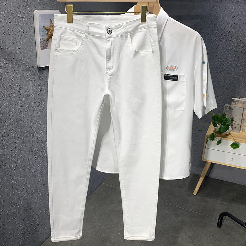 

Men's Jeans Autumn Men's White Black Jeans Straight Slim fit Casual Fashion Elastic Cotton Trousers Male Streetwear Denim Pants 230316