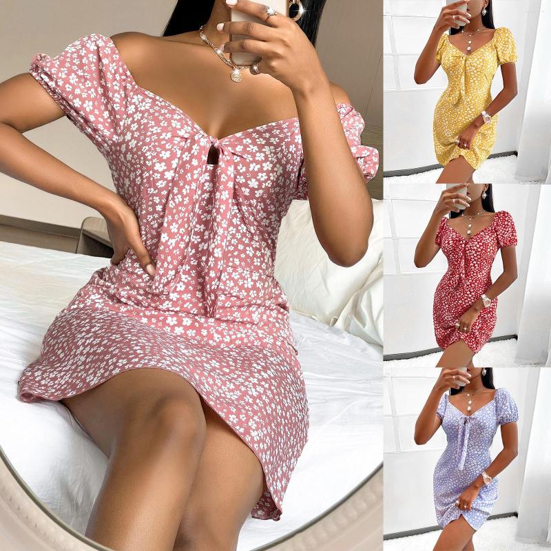 

Casual Dresses Women' 2023 Summer Printed Dress Female & Lady Party Sexy V-Neck Backless