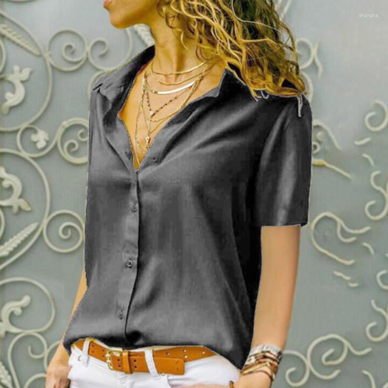 

Women' Blouses Summer Solid Short-sleeve Ladies Shirt Casual Loose Blouse Women Fashion Basic Tops Office Party Clothing 24659, White