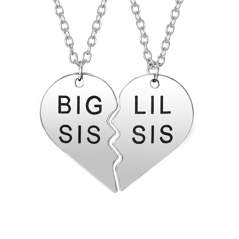 

Fashion LiL BIG SIS Splicing Heart Woman Necklace Designer Jewelry South American Alloy Silver Plated Chian Pendant Necklaces Short Choker Family Gift 2pcs /set