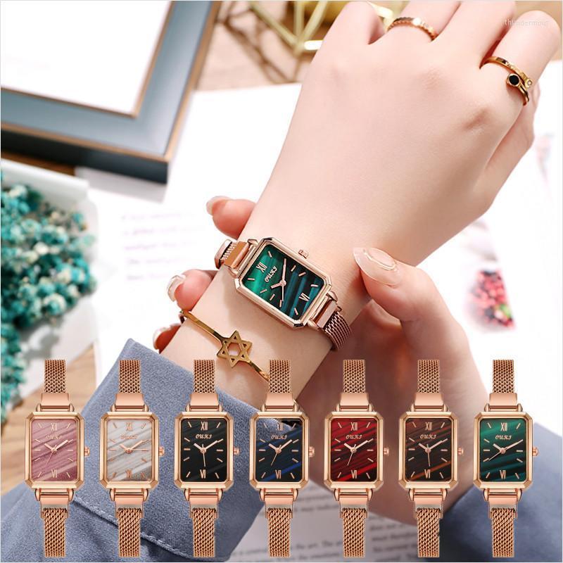 

Wristwatches Simple Retro Women Rectangular Dial Stainless Steel Strap Wrist Quartz WatchesWristwatches Thun22, 05