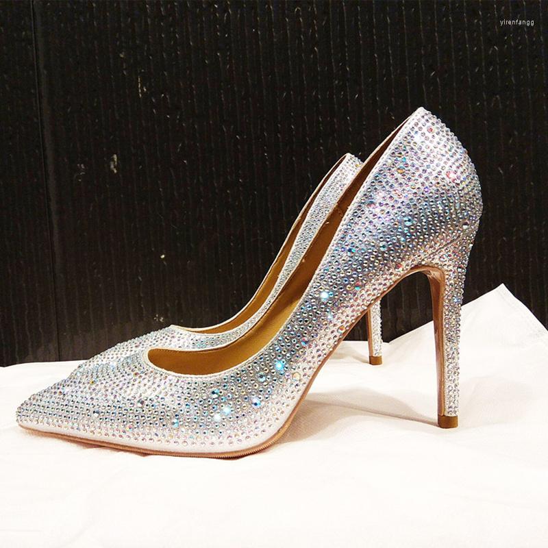 

Dress Shoes High Heels For Women Rhinestone Crystal Pointy Toe Stiletto Stripper Bridal Wedding Prom Evening, Silver 8cm