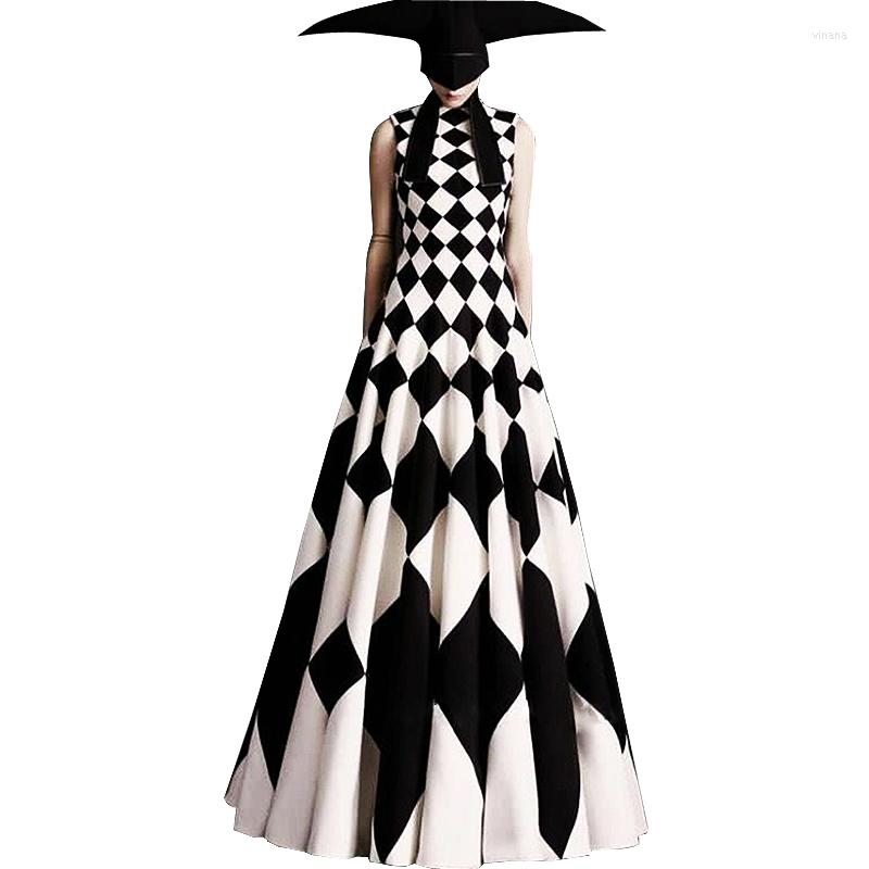 

Casual Dresses -4XL High Quality Ladies Print Slim Was Thin Simple Round Neck Sleeveless Vest Long Temperament Dress, Photo color