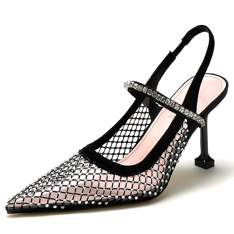

Glittering tulle crystal embellished evening shoes pumps rhinestone fine heels 9cm ladies shoes heel designer dress shoes ladies high heels factory shoes, Black
