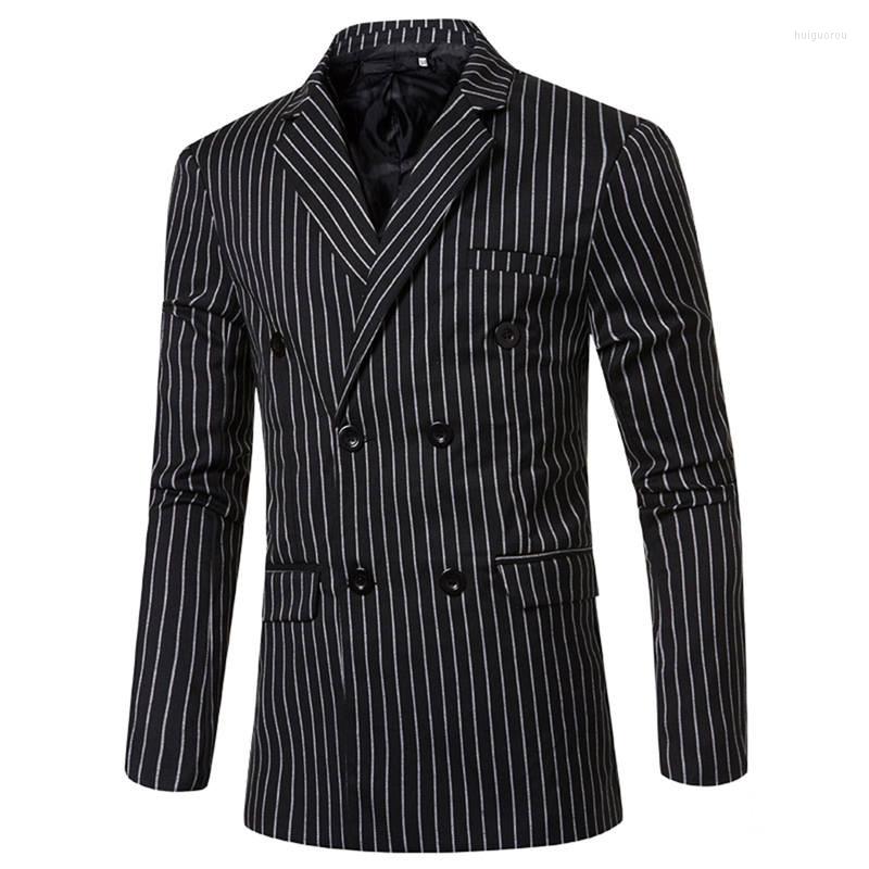 

Men's Suits Men High Quality Double Breasted Blazers Fit Jacket Fashion Stripe Two Button Suit Business Male Formal 016, Gray