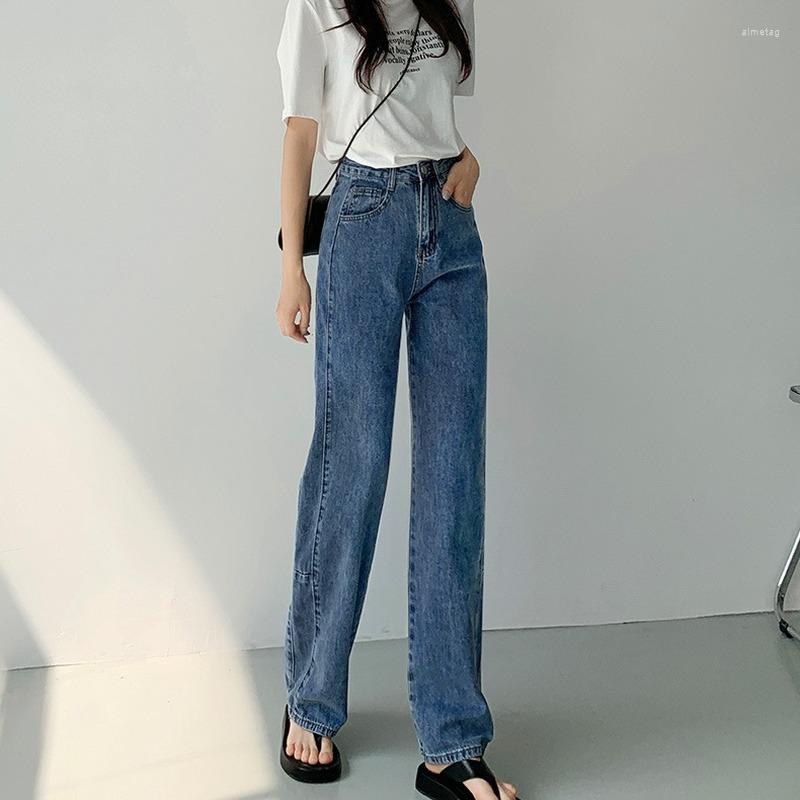 

Women' Jeans Korean Style High Waisted Wide Leg Casual Loose Solid Denim Trousers Women Vintage Straight Drape Mopping Pants, Blue