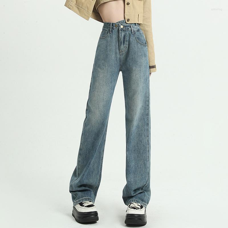 

Women's Jeans Vintage High Waisted Straight For Woman Design Sense Loose And Slim Pants With Wide Legs Summer, Cambridge blue
