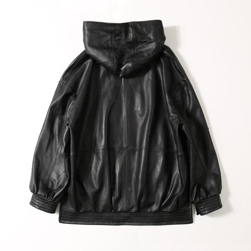 

Women's Leather & Faux Spring Fashion Autumn Women Loose Fit Genuine Bomber Jacket Casual Hoody Outwear Coat Streetwear Sheepskin, Black