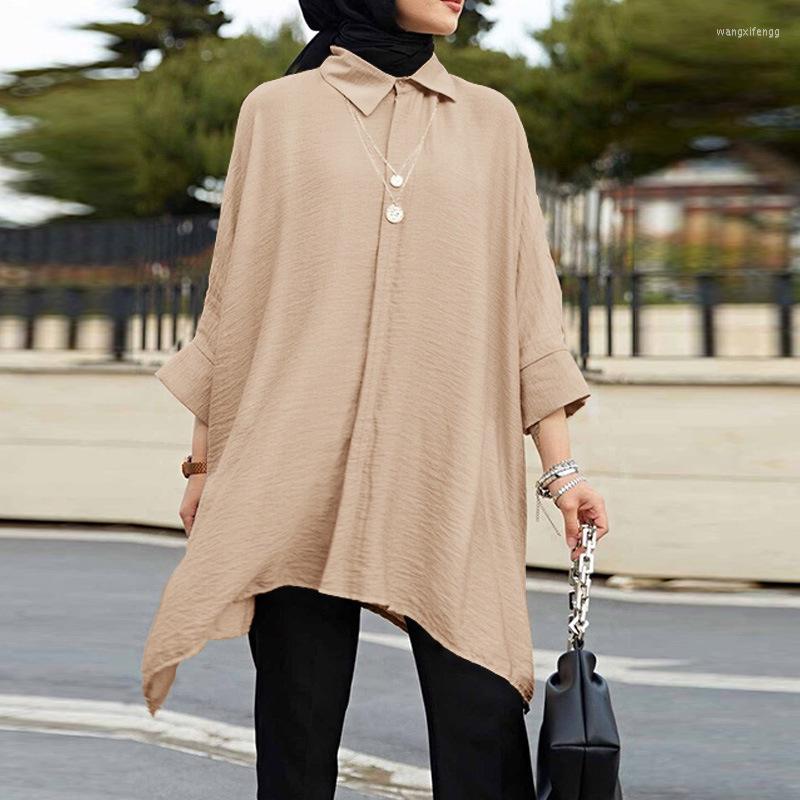 

Ethnic Clothing Women Muslim Blouse Vintage Lapel Neck Long Sleeve Solid Loose Shirt Casual Fashion Islamic Stylish Turkey Tops