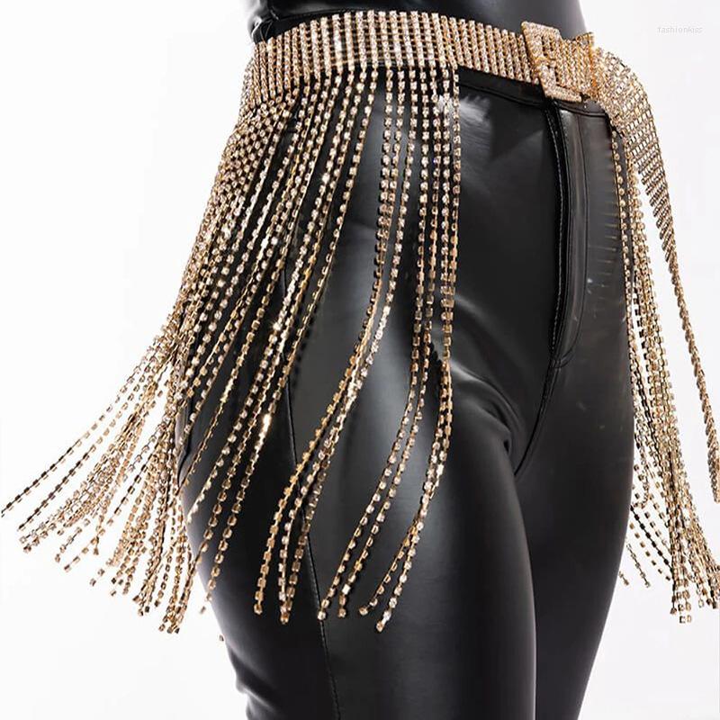 

Belts Sexy Luxury Bling Rhinestone Long Tassel Fringe Belt Gold Crystal Chain Wedding Bridal Strap For Women Accessory
