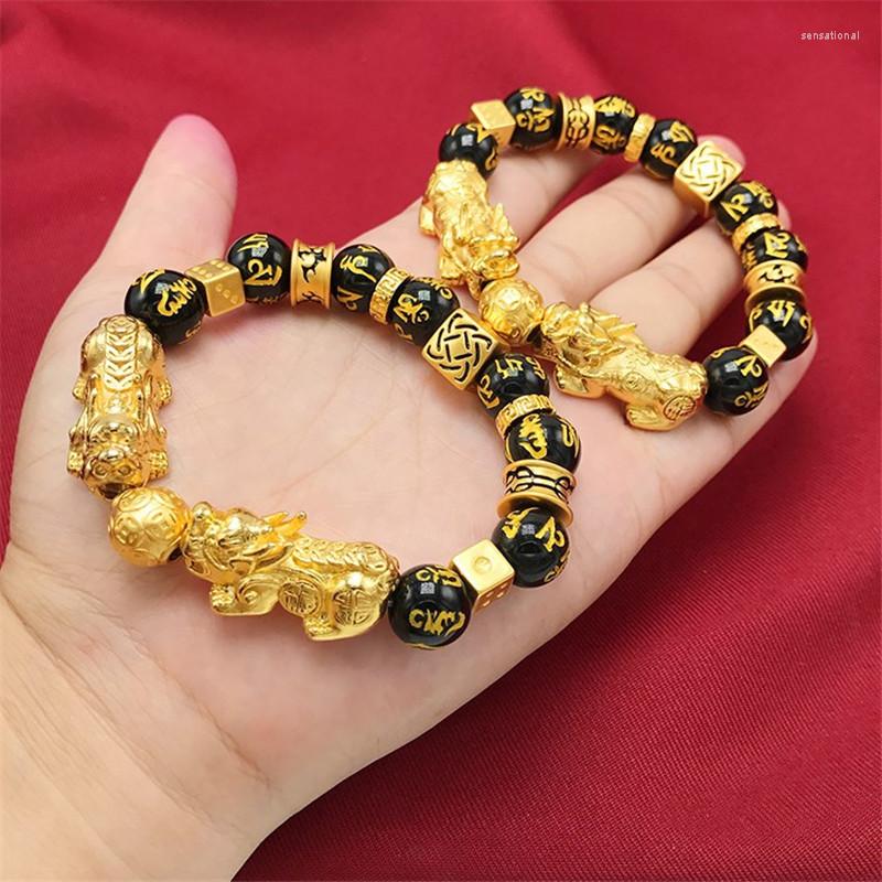 

Strand 10 Pieces Wholesale Lucky Pixiu Men And Women Transfer Beads 3D Dice Elastic String Bracelet 14mm Obsidian Jewelry Luxury Gifts