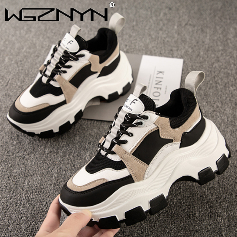 

Dress Shoes Brand Women Chunky Sneakers Vulcanize Shoes Korean Fashion Female Black White Platform Thick Sole Sneaker Casual Shoes Woman 230316