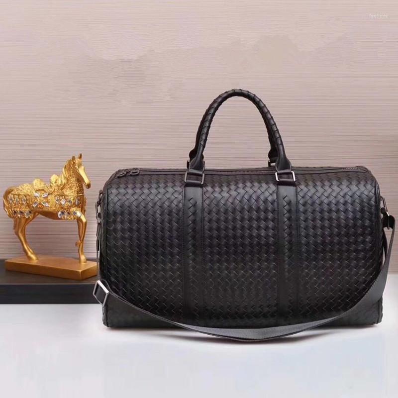 

Duffel Bags Kaisiludi Leather Woven Men's Bag Handbag Travel Women's Single Shoulder Slant Cross-pack Large Capacity Shopping, Black