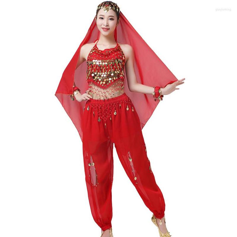

Stage Wear Women Belly Dance Costumes Suit Halloween Performance Dancing Set Chiffon, Light blue 2pcs