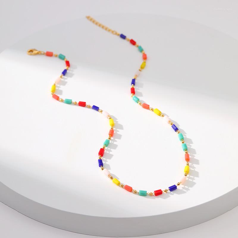 

Chains Fashion Colorful Crystal Beads Chain Necklace For Women Bohemian Sexy Short Choker Wedding Jewelry