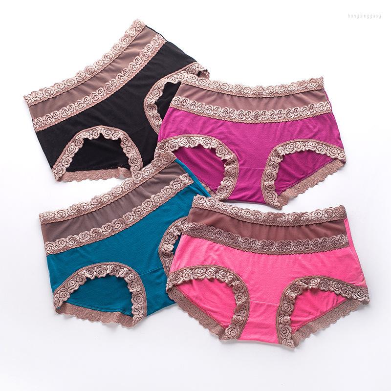

Women's Panties High Waist Lace Patchwork Bamboo Fiber Sexy Lingerie Breathable Comfortable Underwear Women Plus Size Calcinha Feminina, Purple