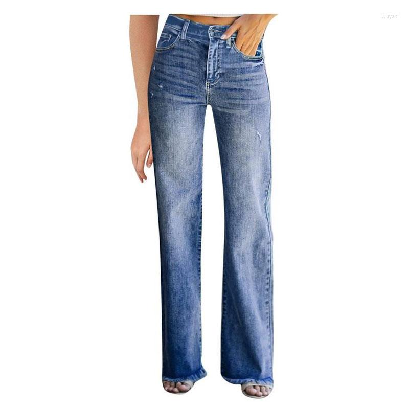 

Women's Jeans Mid Waist Women's 2023 Summer Hipster Straight Leg Pants Washed Tassel Fashion Pantalones De Mujer, Blue