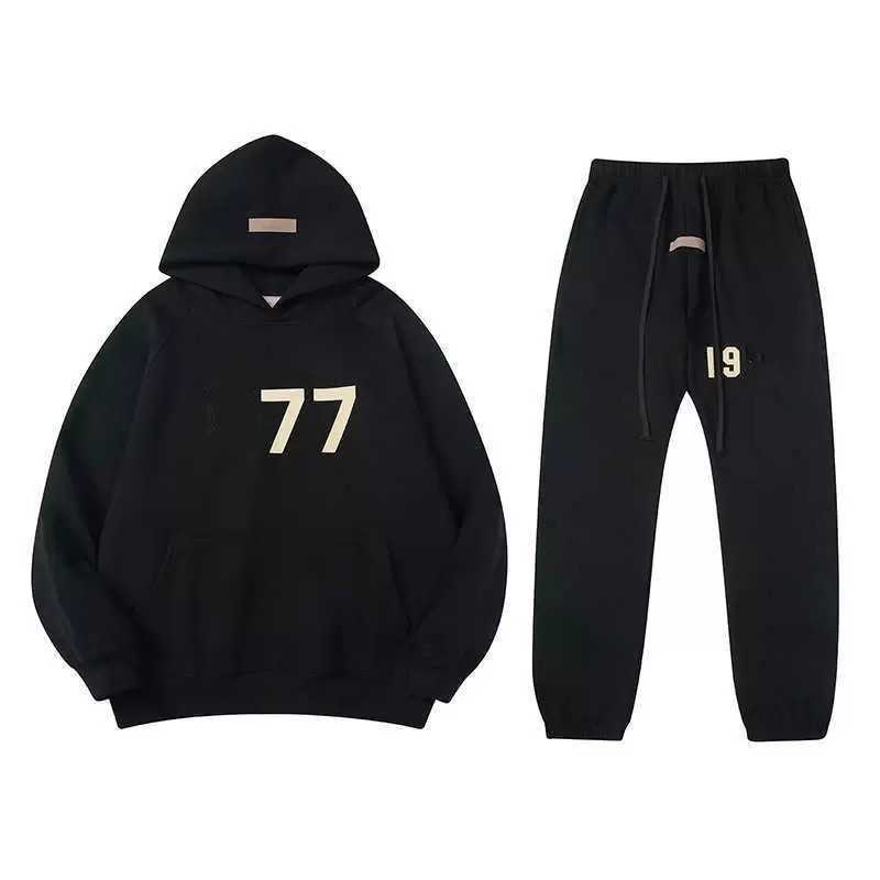 

23 New Hoodie Sweatpants High Street Brand Ess Silicone Small Letters Reflective Flocking Autumn and Winter Unisex Fashion Style Plus Velvet Oversized T3m9, Khaki flocking logo