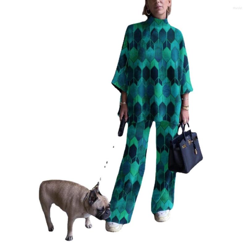 

Ethnic Clothing Half High Collar Tops And Wide Leg Pants Suit 2023 Autumn Women Casual Tracksuit Set Female Elegant Pullover Streetwear