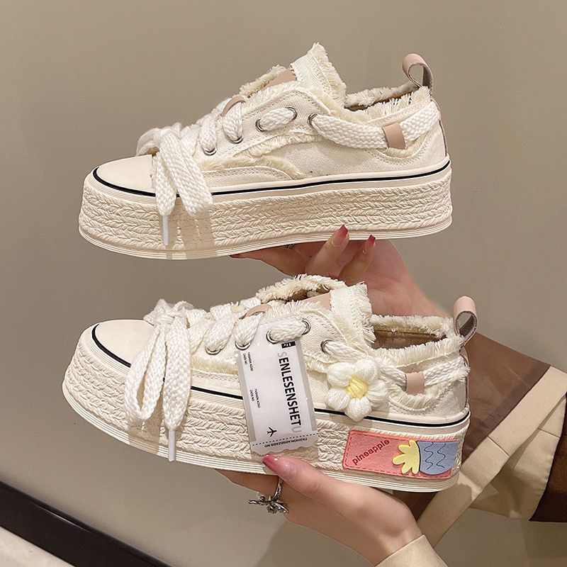 

Dress Shoes SHANPA Womens Style Breathable Floral Canvas Shoes Autumn Thick Platform All-match Student Sneakers Zapatillas Mujer 230316, Pink