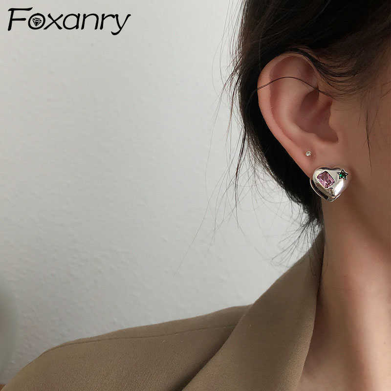 

Charm ANRY Prevent Allergy Silver Color Silve Earrings for Women Trendy Elegant Creative Sparkling LOVE Heart Zircon Party Jewelry L230315