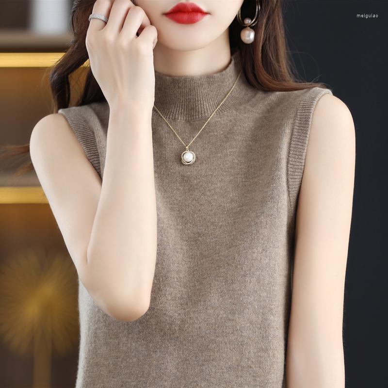 

Women's Tanks Spring And Summer 2023 Women's Pure Wool Knitted Pullover Sleeveless Half-Height Vest Fashion Solid Color, Black