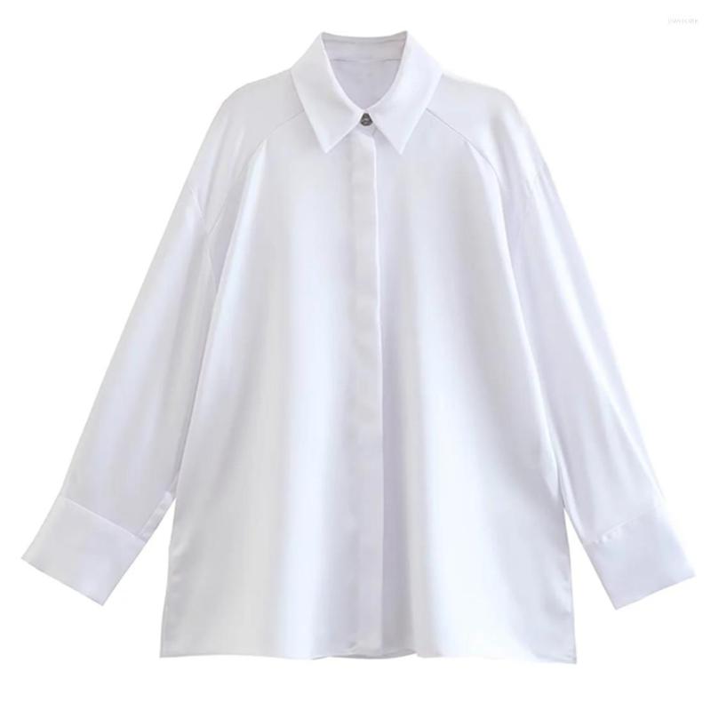 

Women's Blouses Jenny&Dave Autumn Tops England Style Fashion Shirt Satin Silk Long Sleeve Loose Blouse Women, White