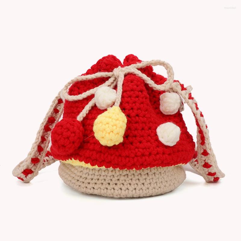 

Evening Bags Women Mushroom Knit Hit Color Shoulder Bag Crossbody Female Cute Mini Purse, Orange