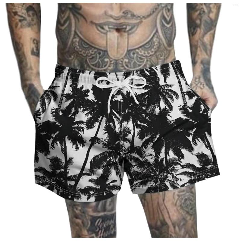 

Men's Shorts Classic Flower Men's Black Short Pants Casual Breechcloth Mens Drawstring Coconut Print Beach Trousers 2023 Summer