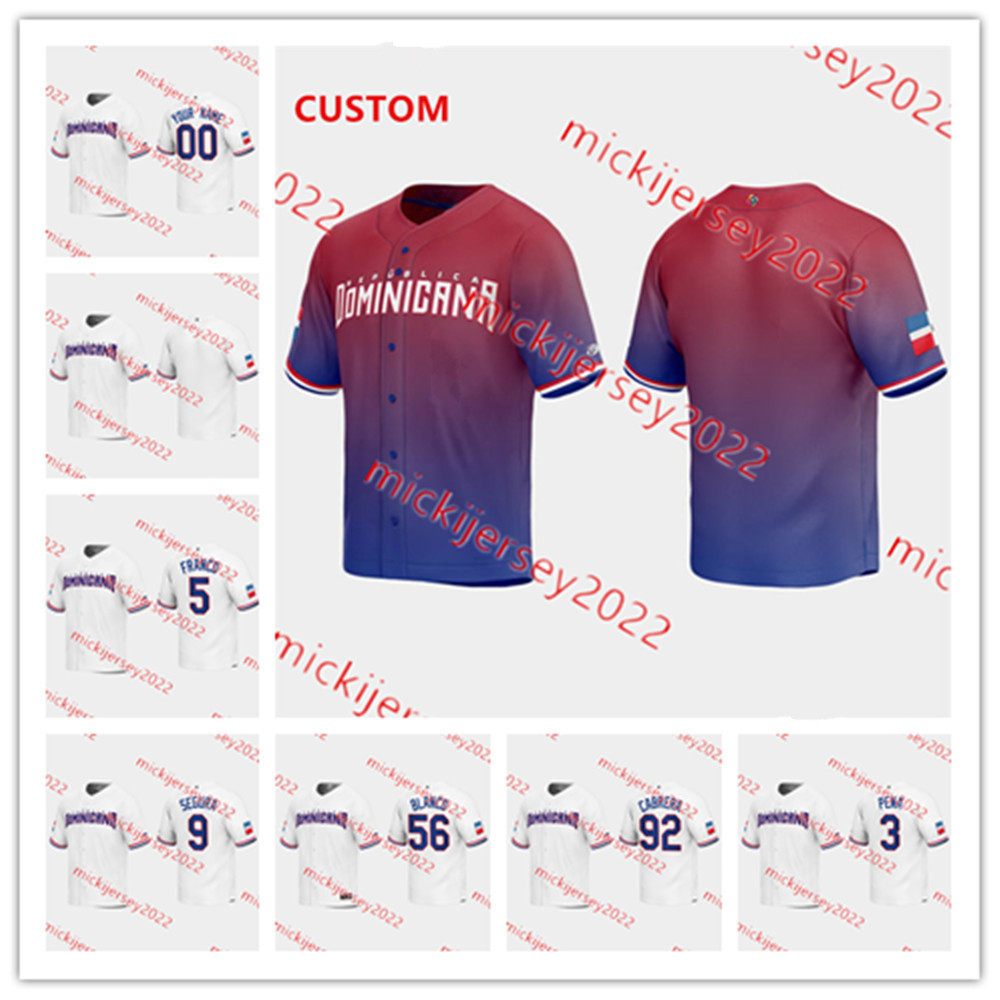 

2023 WBC Dominican Republic Baseball Jersey Custom Stitched Mens Youth 56 Ronel Blanco 62 Cesar Valdez 62 Enyel De Los Santos 93 Yimi Garcia 53 Carlos Estevez Jerseys, 2023 white jersey