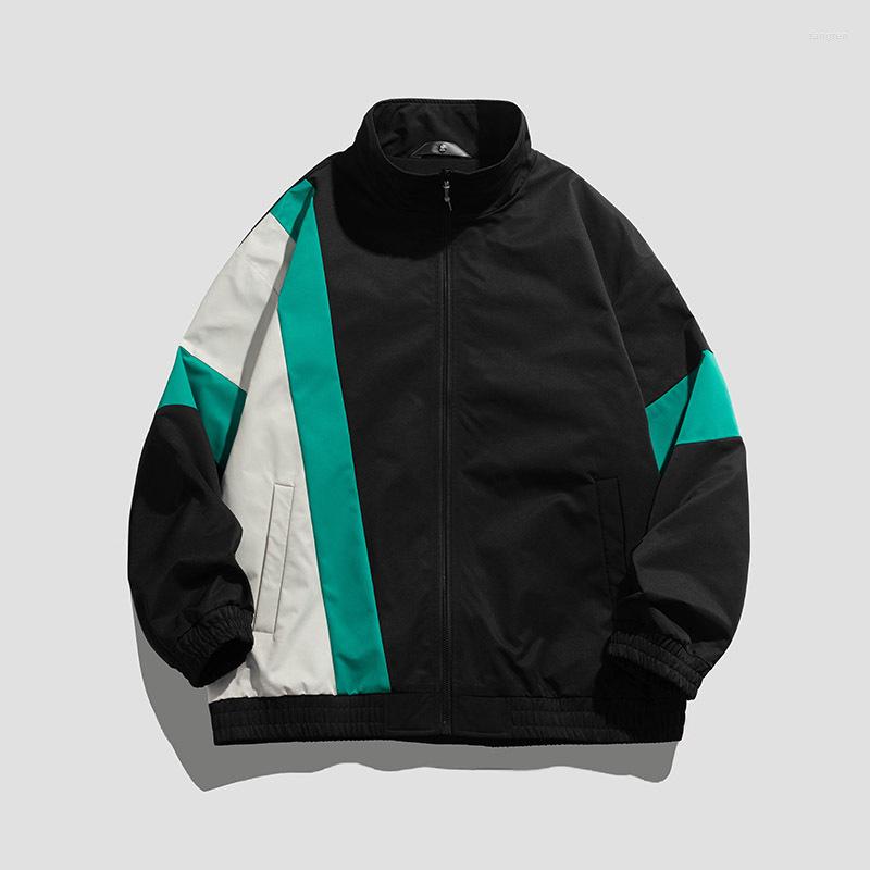 

Men's Jackets Japanese Color Contrast Stand Collar Jacket Men's Spring And Autumn Casual Loose Coat Youth Bomber Streetwear Men, Black