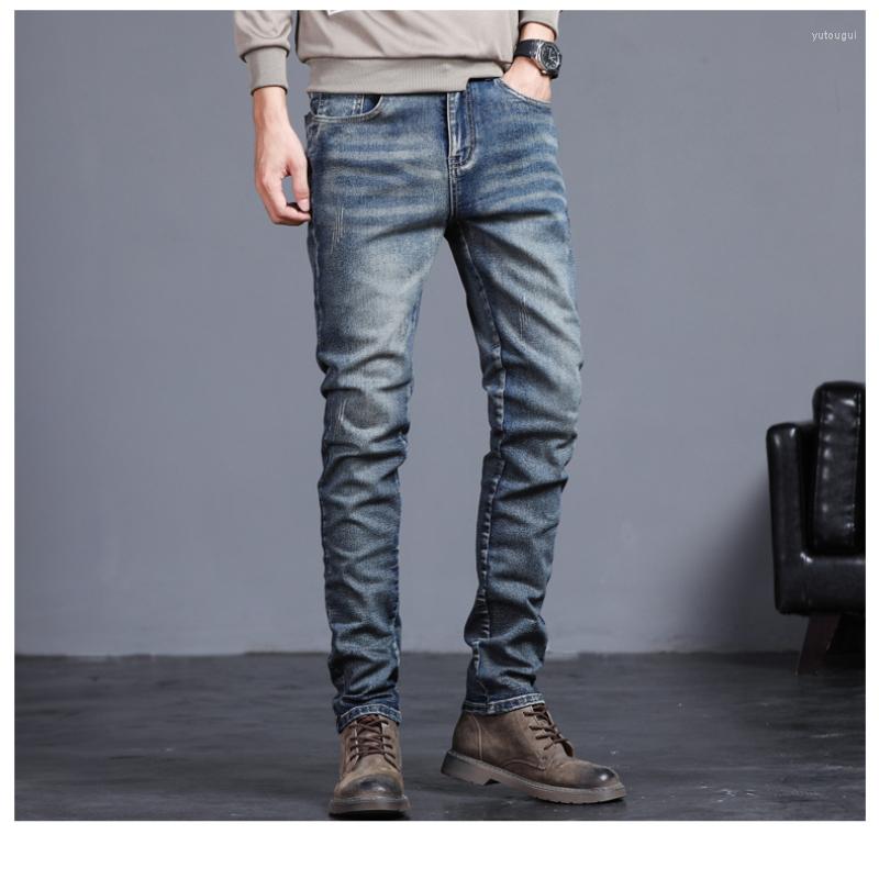 

Men's Jeans Fashion Men Slim Denim Trousers Male 27-36 Autumn Winter Men's Vintage Blue Solid Color Elastic Classic, Black grey