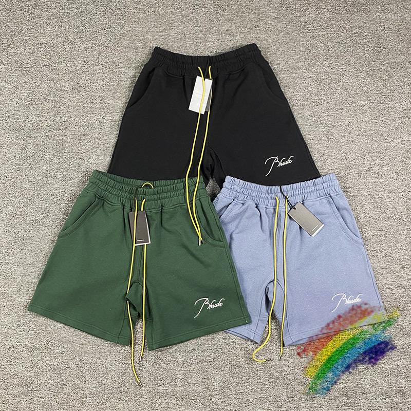 

Men's Shorts Embroidery RHUDE Men Women 1:1 High Quality Yellow Drawstring Breeches