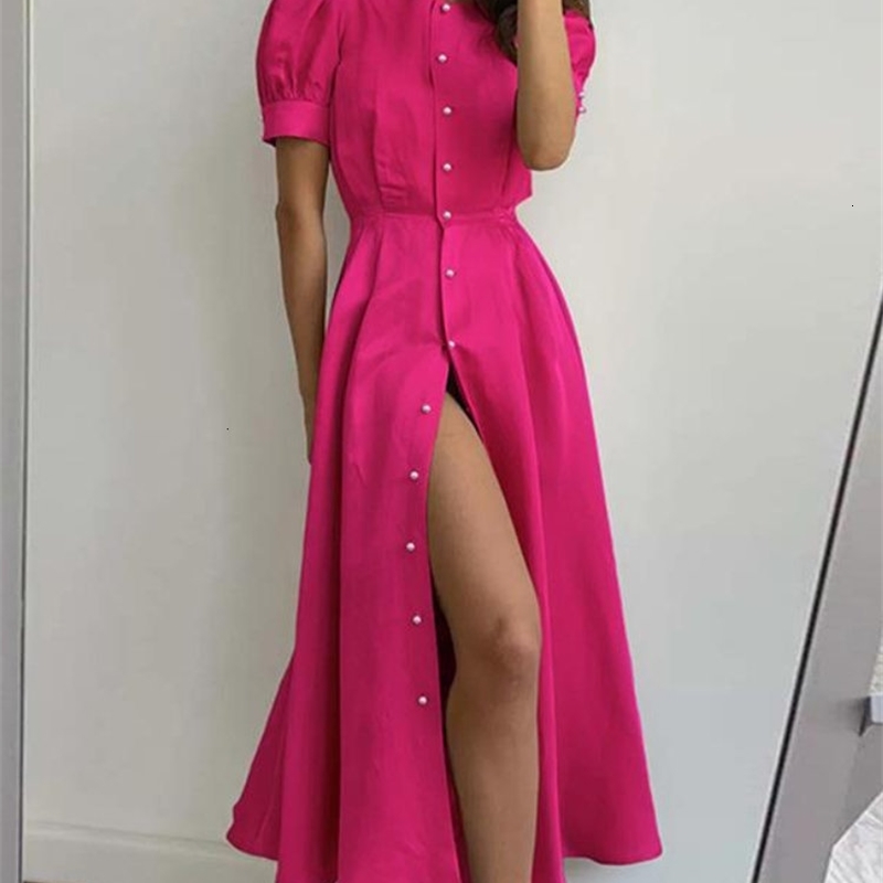 

Casual Dresses Spring/summer Single Breasted Short Sleeve Elegant Plain Color Long Womens Dresses Casual Women's Dresses 230316, Orange