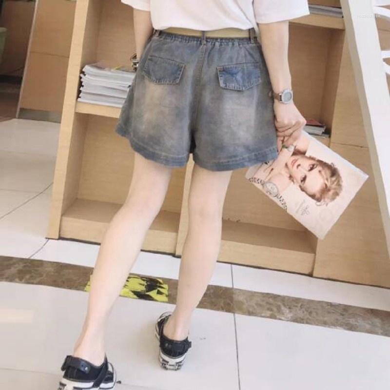 

Women's Shorts Wide Fashion Leg Women 2023 Summer Loose Fit A-Line Denim Vintage Big Pocket Elastic Waist Black Jean