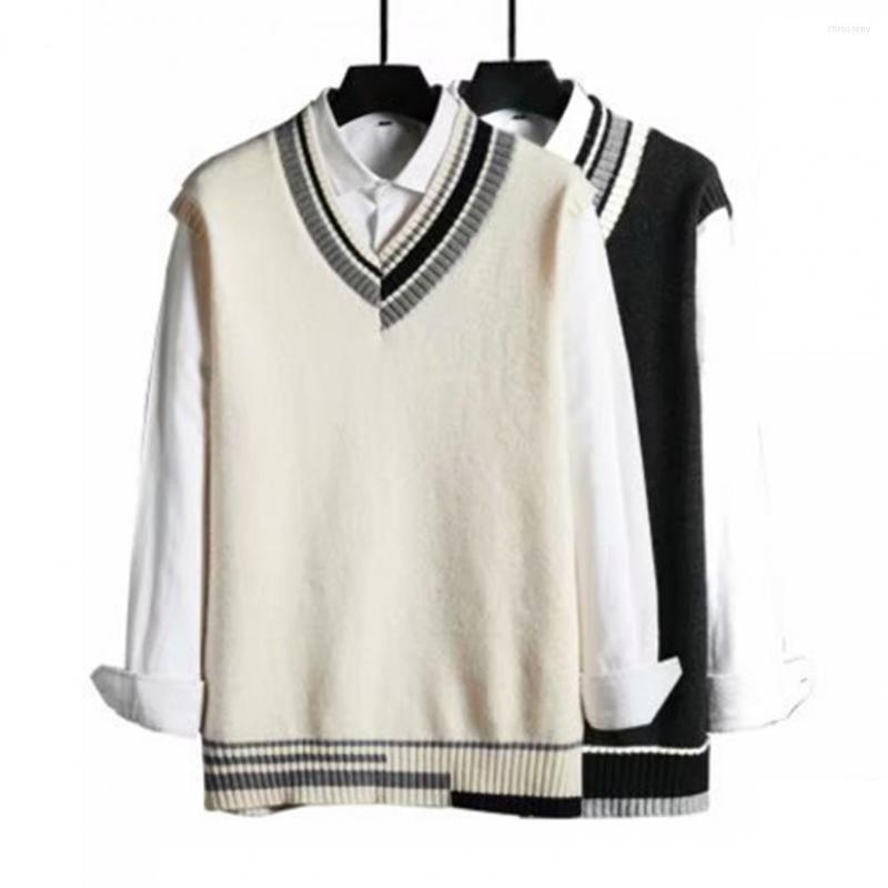 

Men's Vests Anti-shrink Trendy Anti-pilling Men Vest Sweater Preppy Style Sleeveless For Home, Green