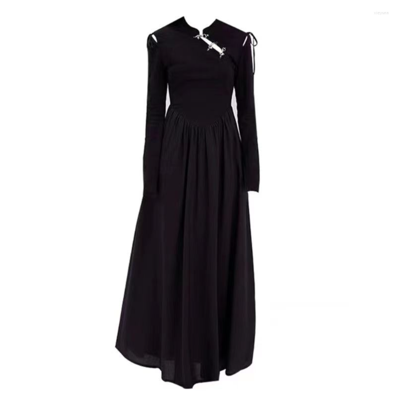 

Ethnic Clothing 2023 Cheongsam Vintage Women High-end Daily Gothic Style Qi Pao Long Sleeve Party Clothes Vestido Sexy Black Qipao Dress