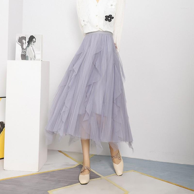 

Skirts 2023 Summer Elastic High Waist Slim Casual Irregular Kelp Skirt Simple Solid Color Elegant Women Mesh, Black