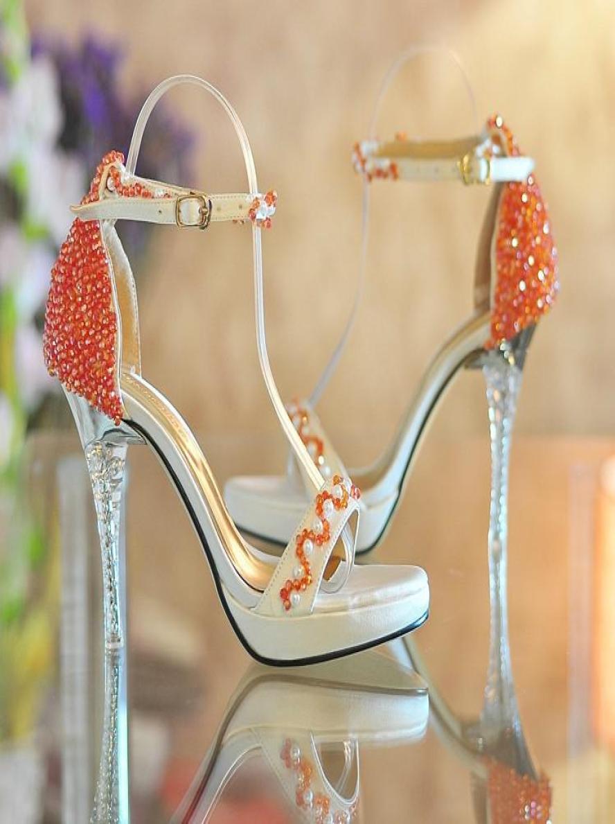 

Open Toe Highheeled Platform Shoes Orange beaded ultra high heels Summer Dress shoes Bridal Wedding Shoes Bridesmaid Shoes Summer5933503