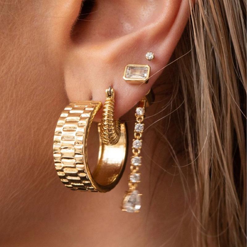 

Hoop Earrings & Huggie Watchband Pattern Wide Earring For Women Stainless Steel Flat Bold Minimalist Punk Jewelry StreetwearHoop
